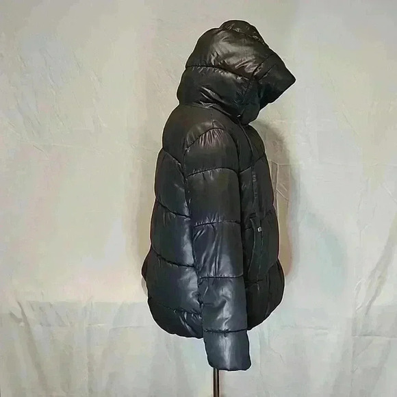 STEVE MADDEN | BLACK GLOSS PUFFER HOODED JACKET NWOT J126 - Picture 5 of 9